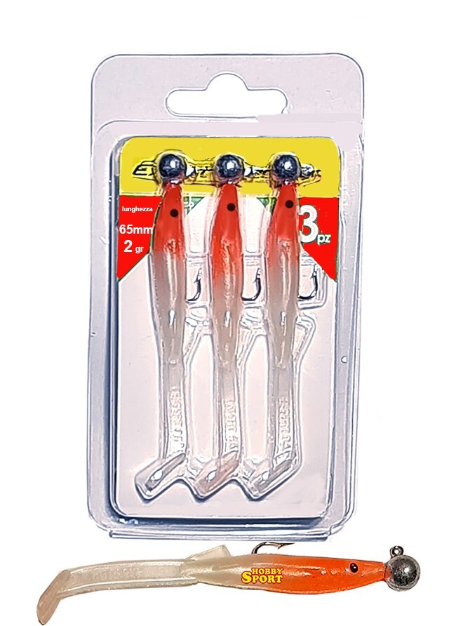 RAGLOU + JIG HEAD 2 gr COL. RH 65mm ESCA SILICONICA EXPERT PLASTIC SOFT 3 PZ