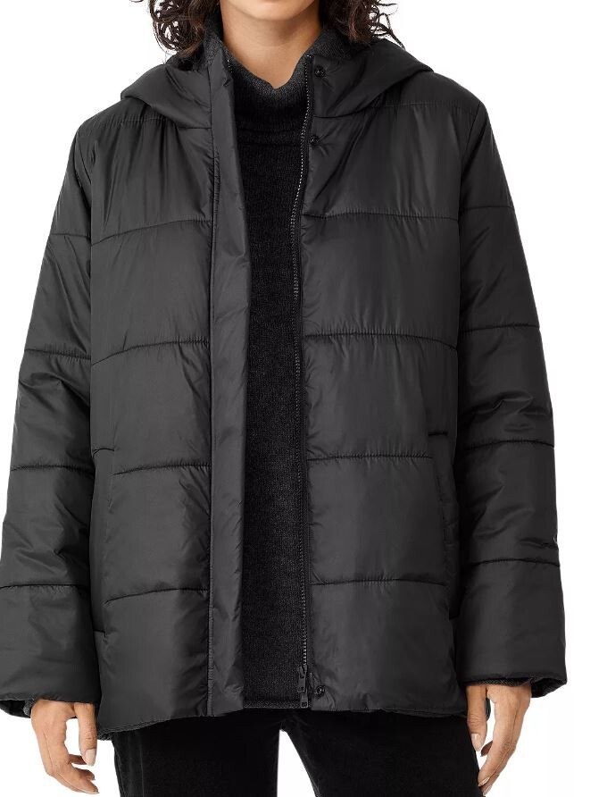 Pre-owned Eileen Fisher $368  Hooded Puffer Jacket Woodland Dark Green Size M