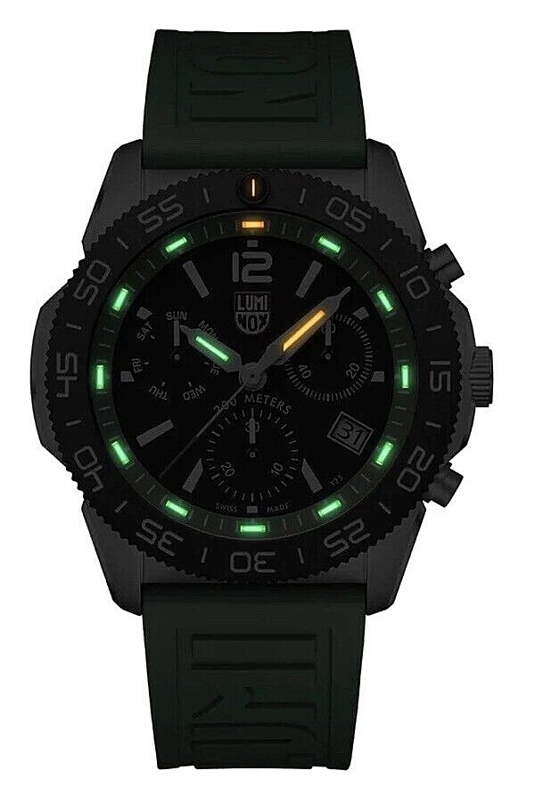 Pre-owned Luminox Brand  Pacific Diver Chronograph Green Rubber Mens Watch Xs.3157.nf