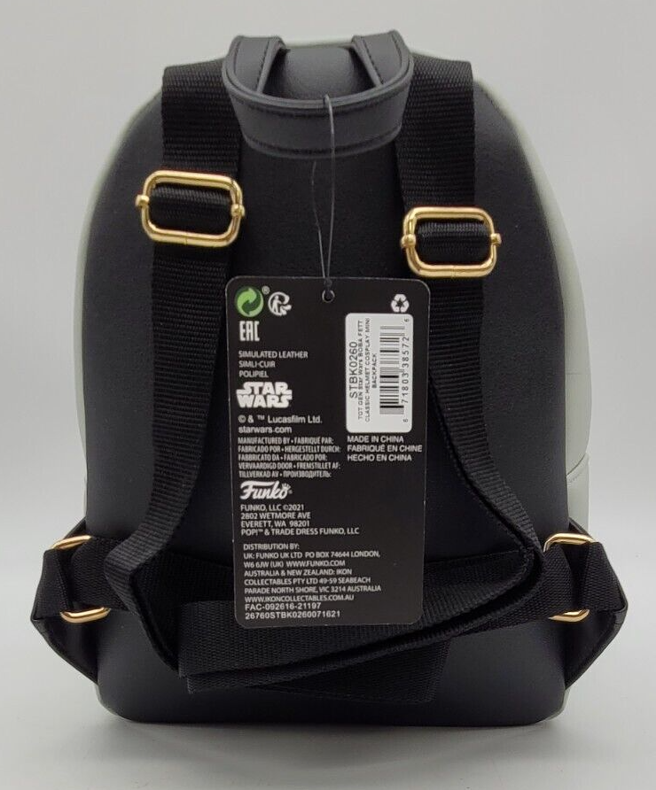 FUNKO Star Wars Boba Fett Mini Backpack Vegan Leather, gold adjustable straps