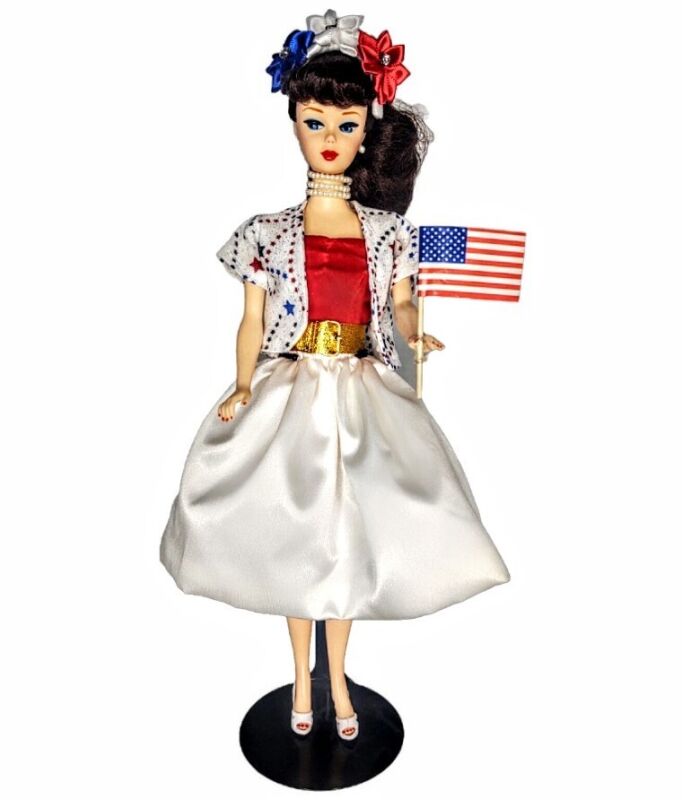 Ooak Vintage Reproduction Barbie Doll Wearing 4th Of July Outfit American Flag