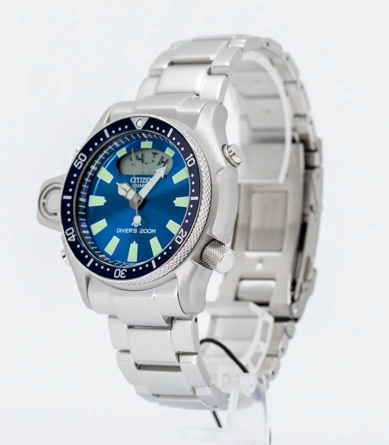 Pre-owned Citizen Promaster Aqualand Blue Dial Depth Sensor Alarm Diver Watch Jp2000-67l