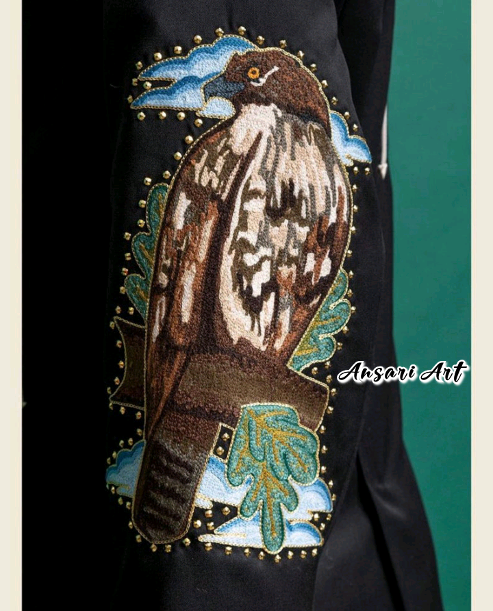 Pre-owned Art Men Black 2pc Bespoke Cowboy Eagle Floral Rinestone Country Western Suit Wedding