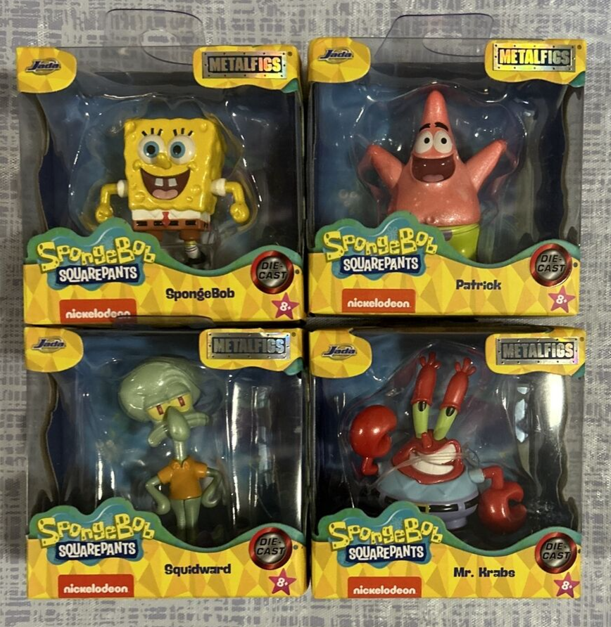 NEW 2024 Metal Figs Spongebob  Patrick, Squidward, Spongebob & Mr. Krabs LOT 4