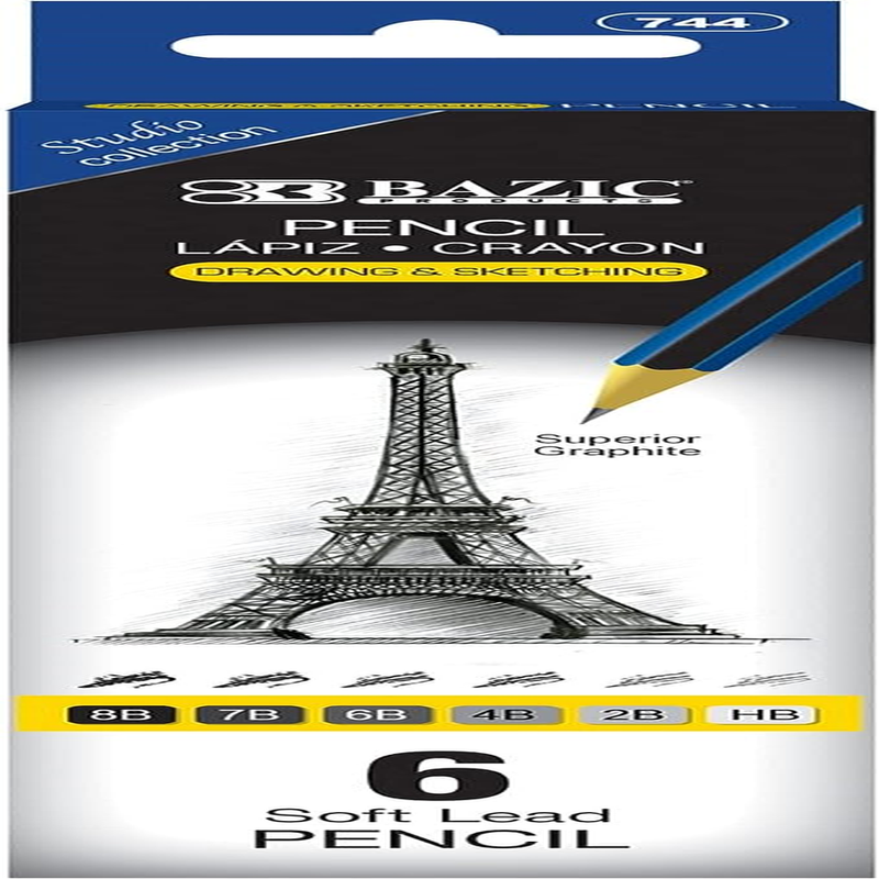 BAZIC Drawing Sketching Pencil Set, HB 2B 4B 6B 7B 8B, Professional Graphite Ske