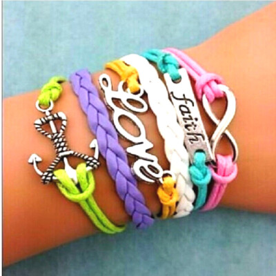 Anchor Clover 4 Luck Music Love Multi Layer Silver Charm Bracelet Free Gift Bag