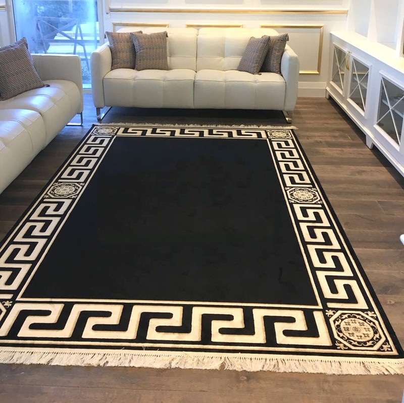 Exklusiver Mäander Medusa Teppich Schwarz K-Seide Meander Carpet Rug