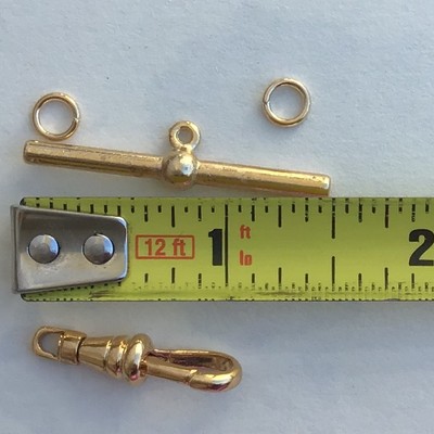 1 Set GOLD Tone Swivel Clip & T- Bar Toggle Clasp 1.5" Pocket Watch Chain Repair