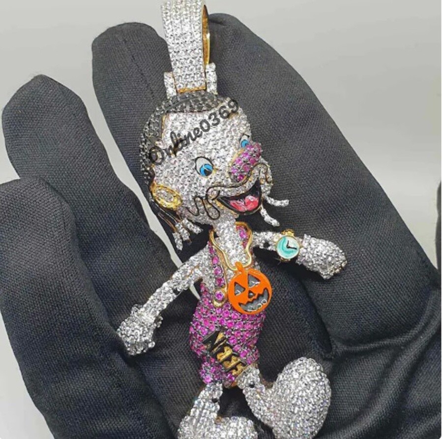 Pre-owned Online0369 Men's 4ct Multi Color Cubic Zirconia Character Charm Pendant Silver Free Stud