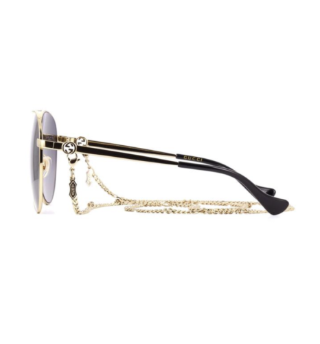 Pre-owned Gucci Gg1088s-001-61 Gold Sunglasses In Gray