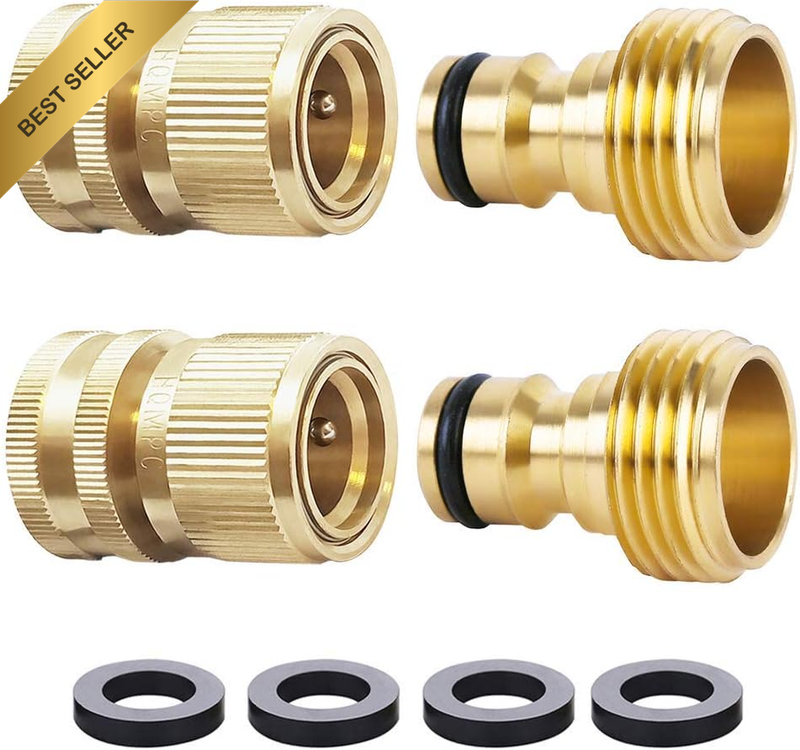 2 Sets 3/4 Inch Brass Garden Hose Quick Connectors Male and Female Fittings