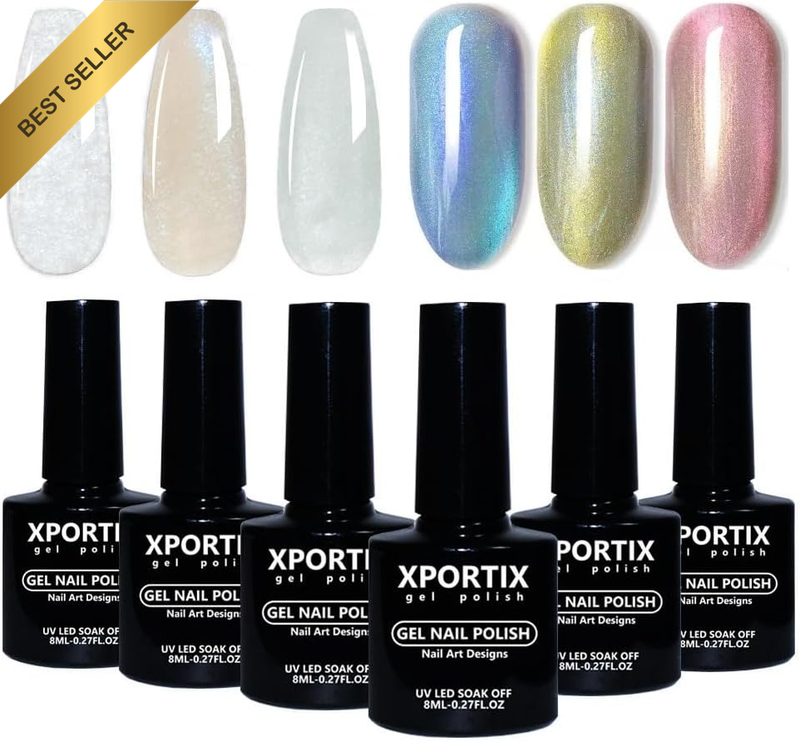 6 Pcs Cat Eye Magnetic Gel Nail Polish Set - Winter Color Set Long Lasting Gel P