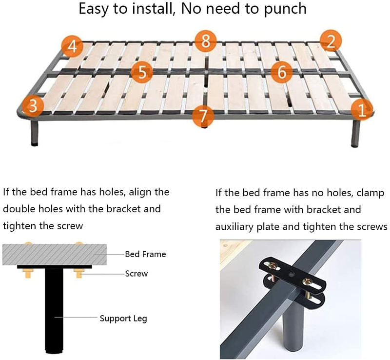 2Pcs Adjustable Height Center Support Leg for Steel Bed Frame or Wooden Bed, Cen