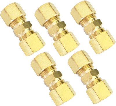 1/8'' Compression Union Brass Tube Fitting, 1/8'' OD X 1/8'' OD, 5Pcs