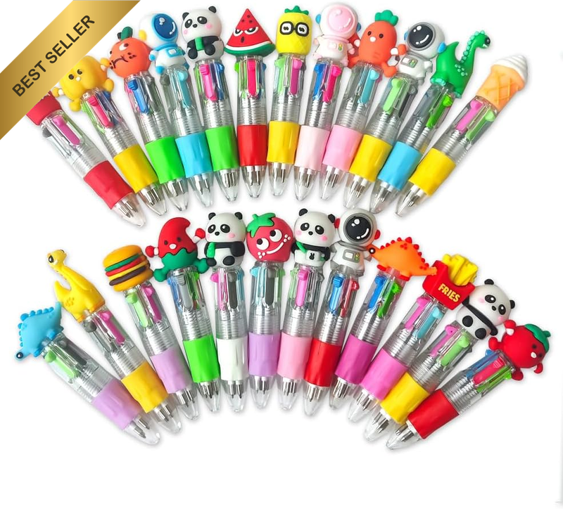 24PCS Mini 4in1 Multicolor Retractable Ballpoint Pens Cartoon Kids Gifts