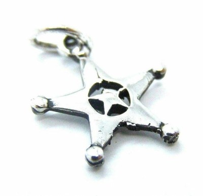 Sheriff Star Badge Charm Pendant .925 Sterling Silver