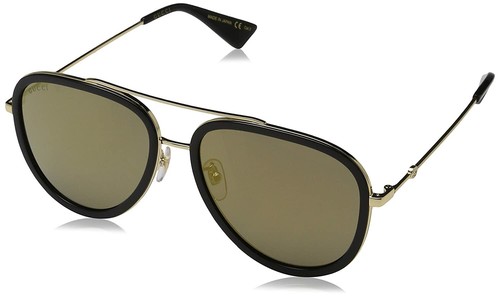 Pre-owned Gucci Authentic  Sunglasses Gg0062s-001 57mm Gold-black / Gold Flash Lens