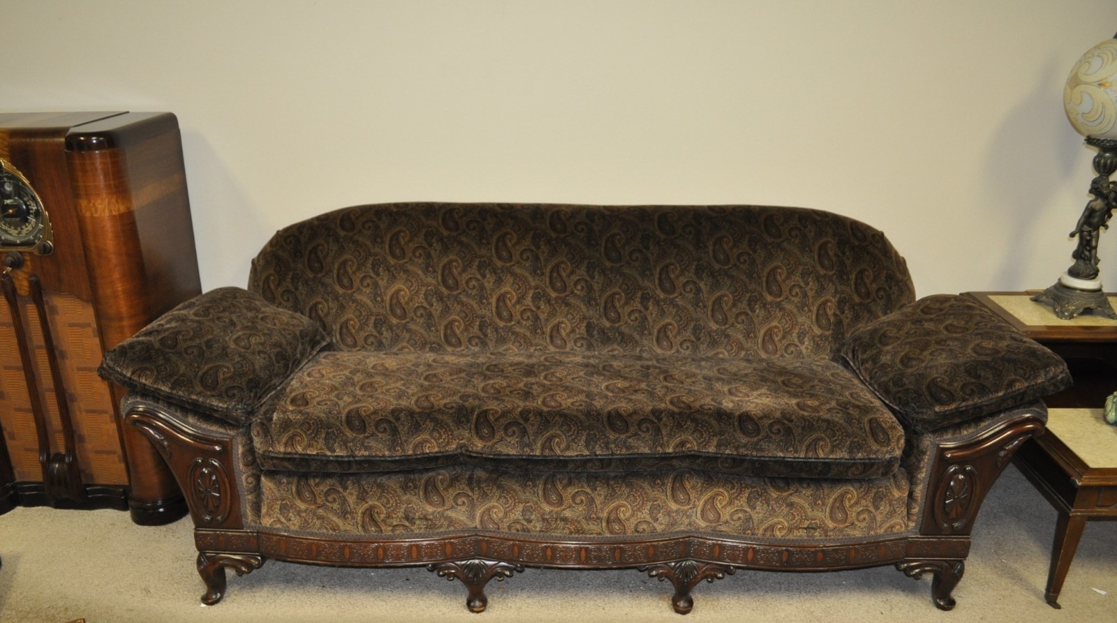 Recovered Dark Brown Paisley East Lake Victorian Sofa