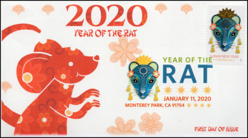 20-005, 2020, SC 5428, Year of the Rat, Digital Color Postmark, First Day Cover