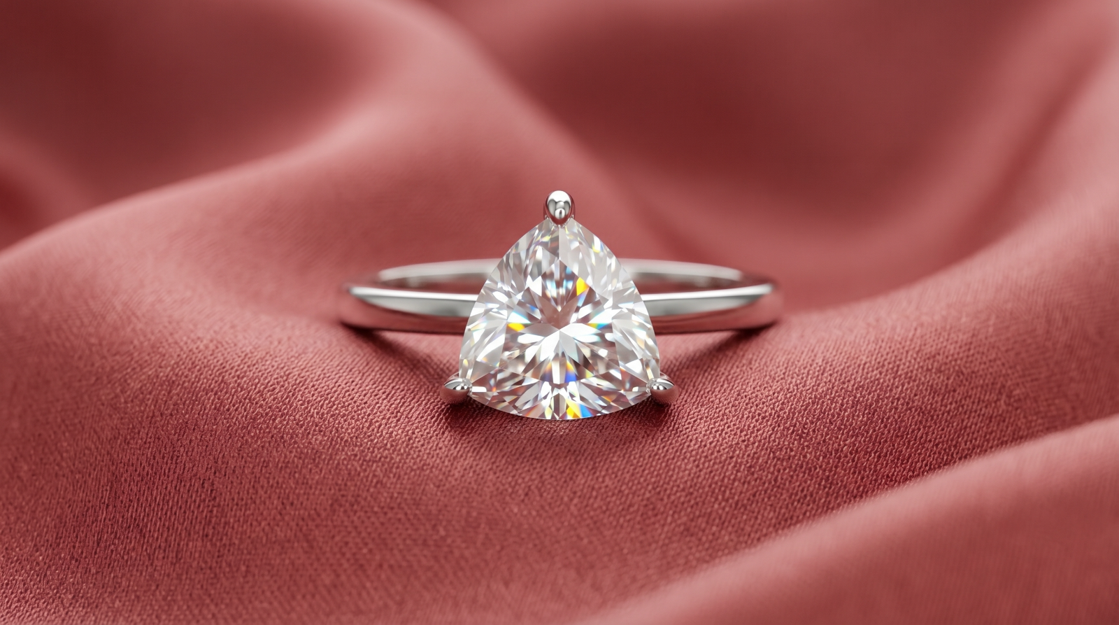 Elegant Spark Trilliant White Moissanite Solitaire Silver Prong Engagement Ring
