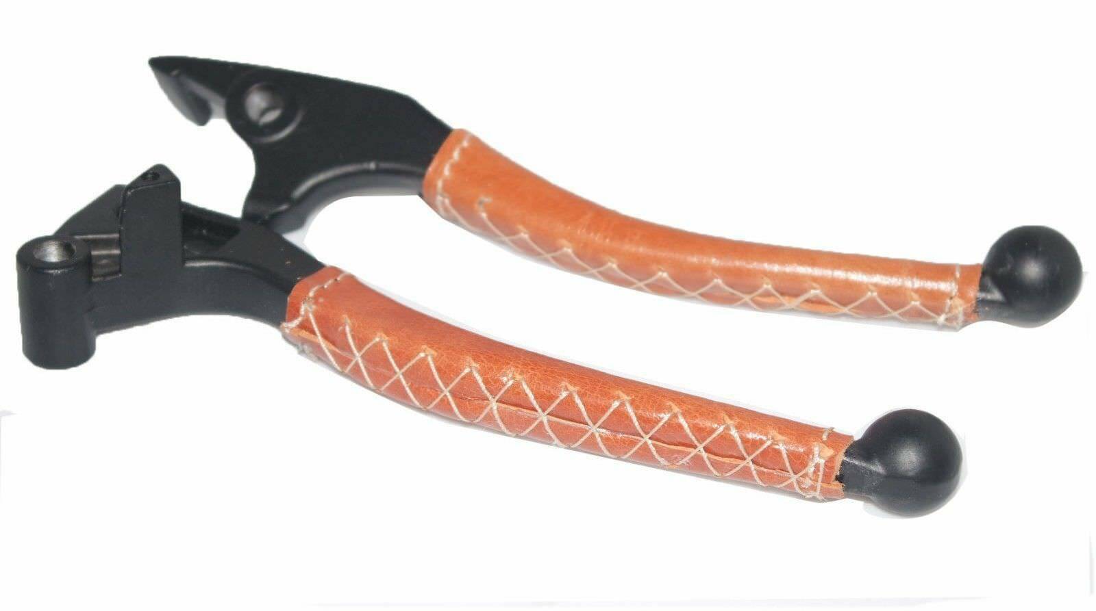 Fits Royal Enfield Tan Leather Covered 7/8" Handlebar Grip & Lever Set 