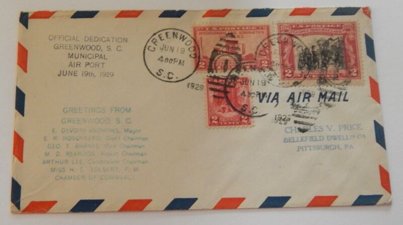 Greenwood South Carolina airport dedication June 19 1929 airmail