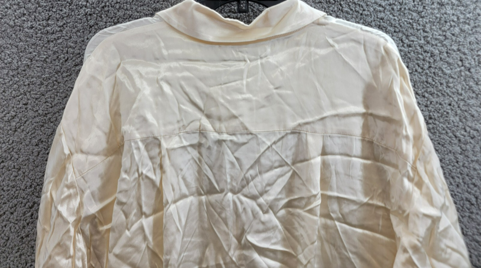 WAYF Fynn Satin Button Front Blouse Women's L Cream Patch Pocket Long Sleeve - Picture 14 of 19