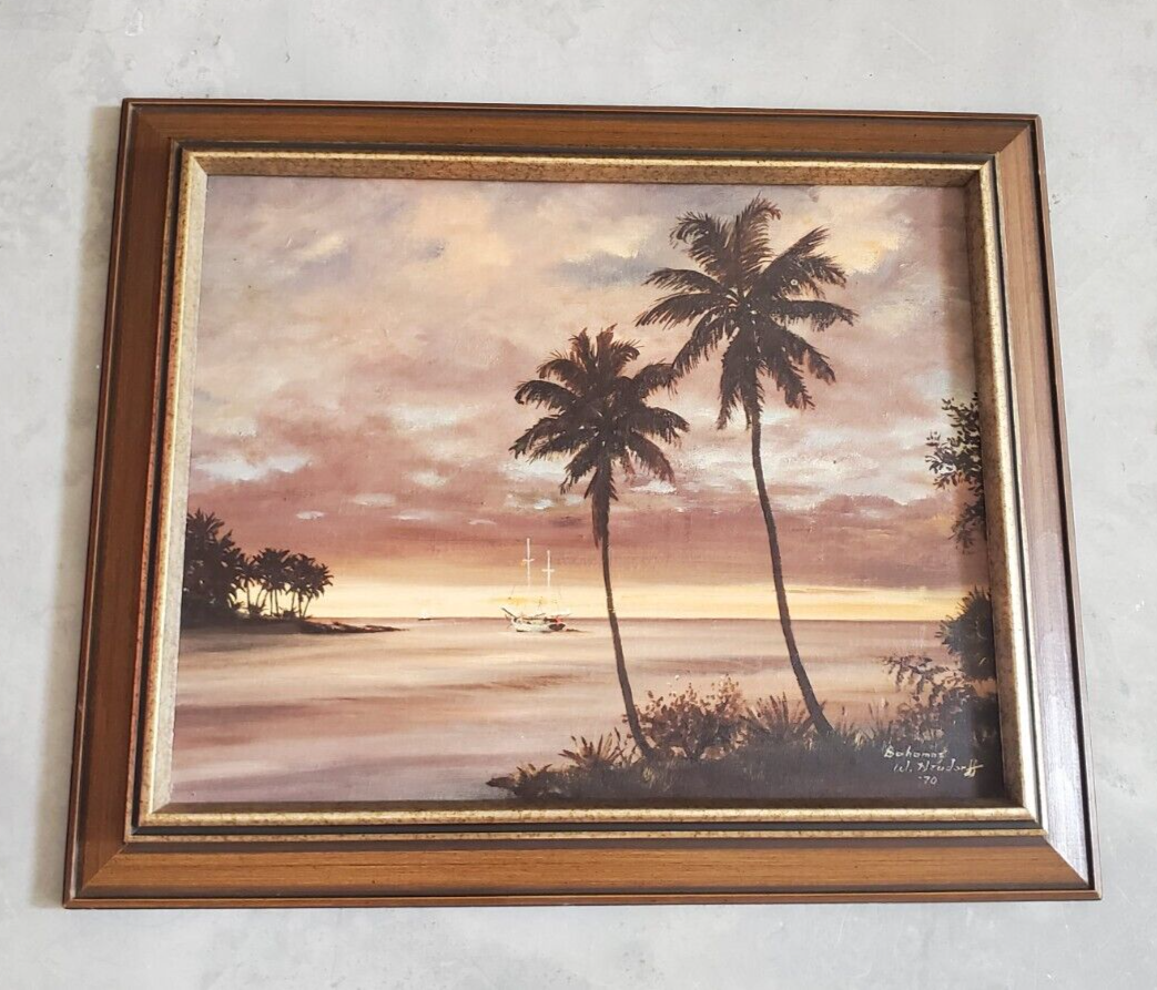 Vintage 70s Midcentury Oil Painting Wall Art Signed Framed Vintage 70s Midcentury Oil Painting Wall Art Signed Framed