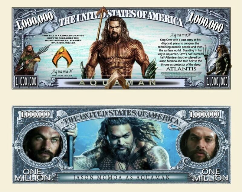 Jason Momoa Aquaman Pack of 100 Collectible 1 Million Dollar Bills Novelty
