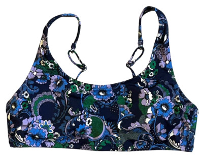 Amazon Essentials Swim Crop Top Womens Medium Blue Paisley Padded Beach Vacation
