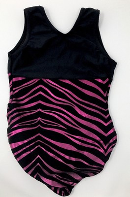 Girls Gymnastics Leotard Size Child Small Black Pink Zebra Design