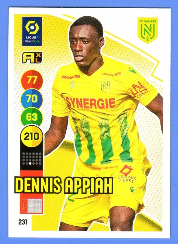 Carte Panini Adrenalyn Xl 2021-22 Ligue 1 #231 Dennis Appiah Fc Nantes