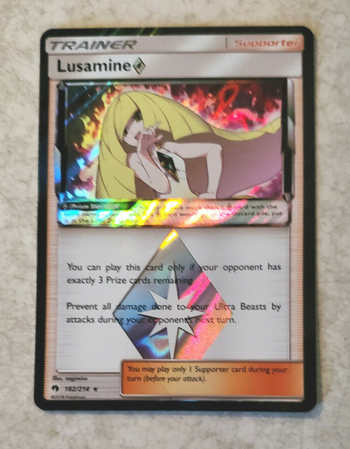 POKEMON LUSAMINE PRISM STAR 182/214 RARE DIAMOND HOLO SUN