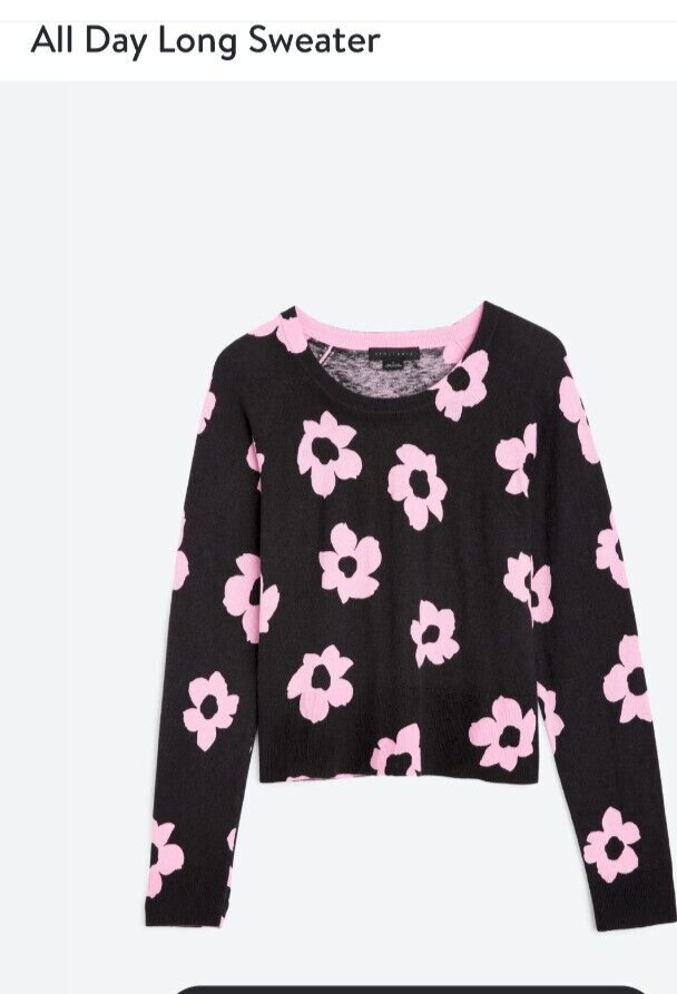 Sanctuary All Day Long Sweater Size 1X New $89 Black w Pink Flowers