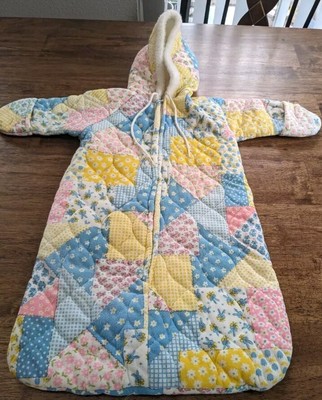 Vintage Bunting Infant Newborn Baby Sack Hood Quilted Pastel Patchwork 