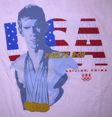 Mens Vintage BNWOT Official 2008 MICHAEL PHELPS USA Olympic T Shirt size S