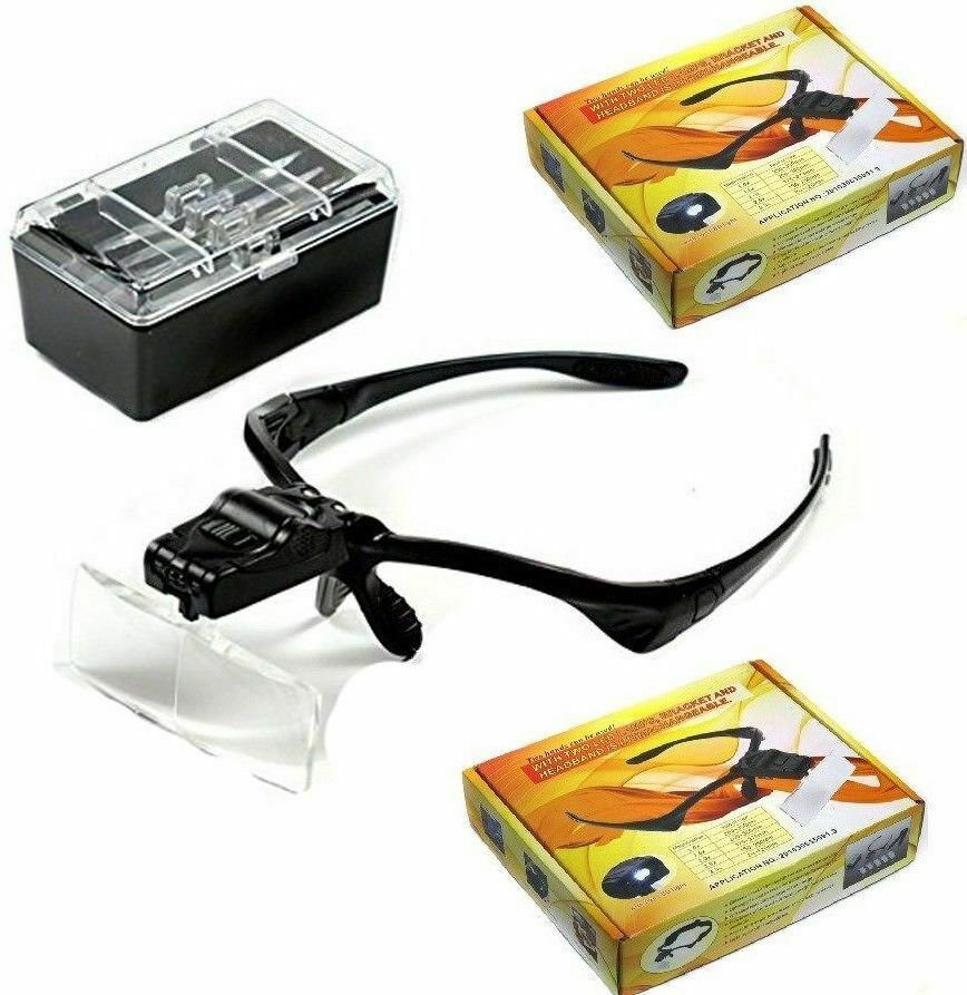 Visiera Occhiali Lente Lenti Di Ingrandimento Led Torcia 5 Lenti 2 Luci Led cir