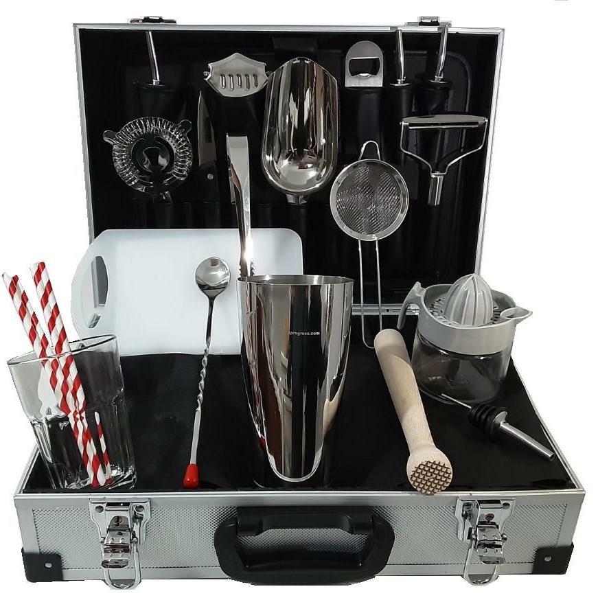 Kit Valigetta barman bar tender accessori cocktail bar tool acciaio 25 pezzii￼