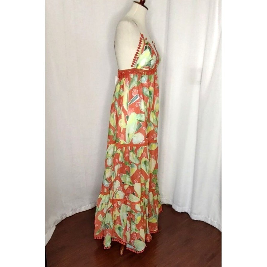 Pre-owned Charo Ruiz Ibiza Maxi Dress M Salamanca Terra Fruits Orange Cotton Resort Summer