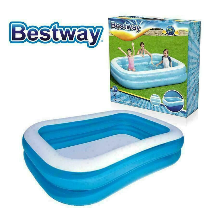 NEW BESTWAY LARGE RECTANGULAR FAMILY SWIMMING PADDLING POOL OUTSIDE