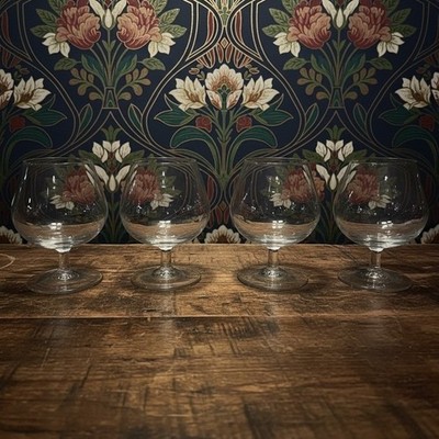 Princess House Heritage Brandy Snifters, Set of 4, Etched Floral Crystal Glasses