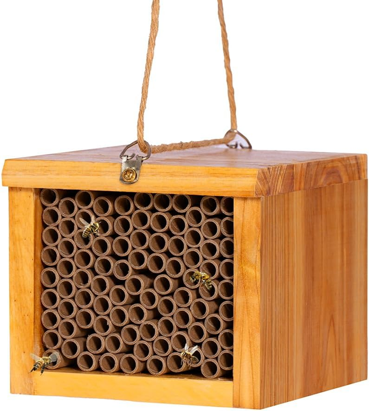 Mason Bee House - Wax Coated Bee Hotel for the Garden, Natural Handmade Wooden I