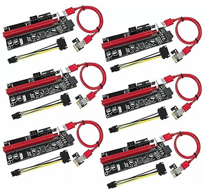 6 Pack VER009S PCI-E Riser Card PCIe 1x to 16x USB 3.0 Data Cable Graphic Extens