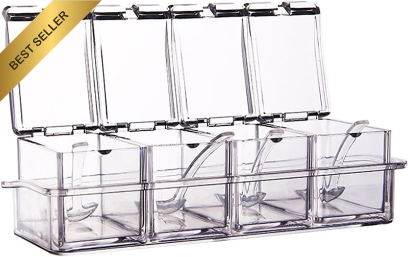 4 Piece Clear Home Spice Container Jars Cruet with Cover and Spoon