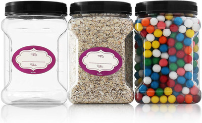 Clear Plastic Storage Jars with Lids - 3 Pack - Half Gallon Square Containers fo
