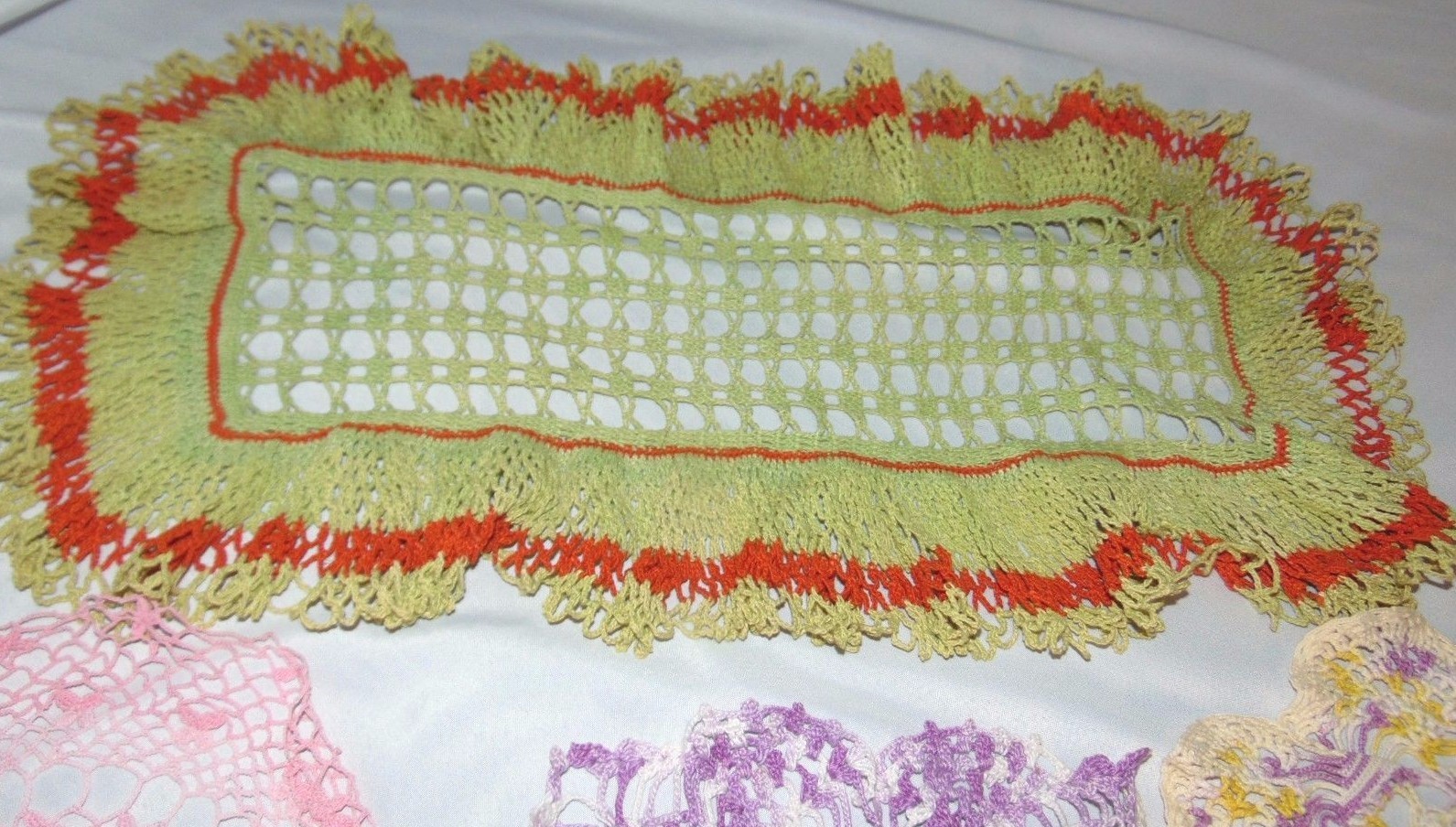 9 Crochet COLORFUL Doilies Green/Orange Large RECTANGULAR & Round 4