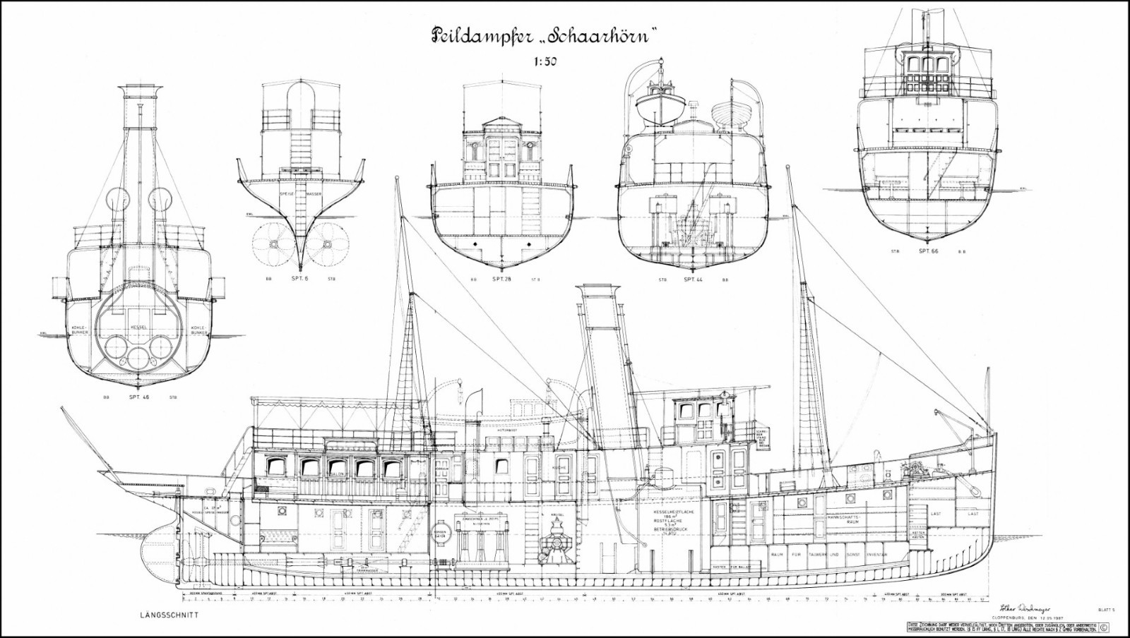 Чертежи кораблей эпохи брони и пара 3 SCHAARHÖRN, Peildampfer 1907. Modellbauplan купить на eBay.de из Германии