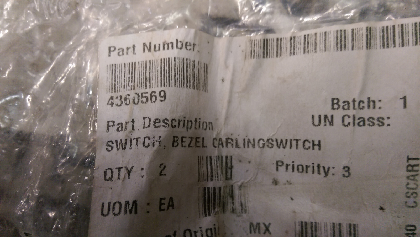 2- -SWITCH, BEZEL CARLINGSWITCH | Part #4360569 - Picture 2 of 2