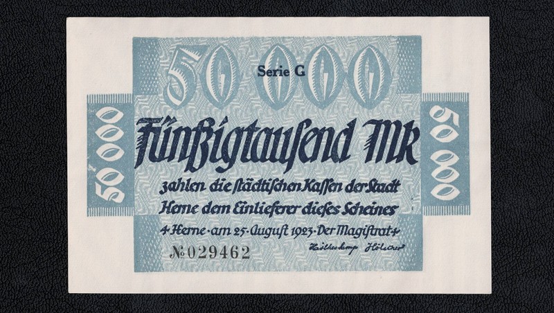 Aus Sammlung Westfalen Inflation Notgeld Herne 50.000 Mark 1923 Serie G â
