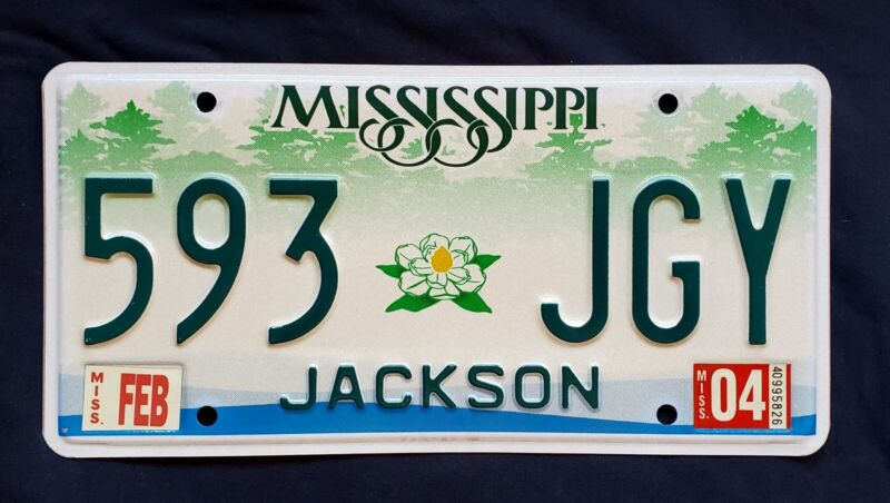 2004 MS Mississippi MAGNOLIA FOREST JACKSON COUNTY License Plate 593 JGY